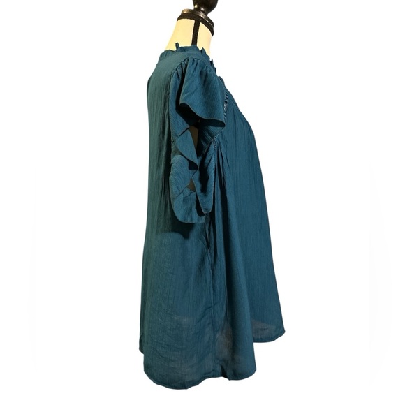 SHEIN Blue Flutter Sleeve Blouse with Mandarin Collar - Picture 3 of 6